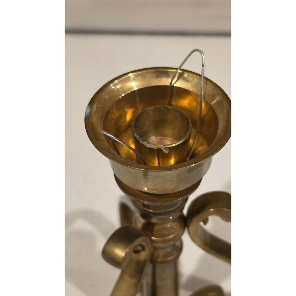 Vintage HEAVY Brass Tapered Candlestick Holder With 3 Scrolled Legs
